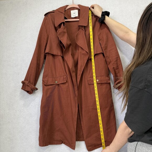 MNG Casual Coat Womens Small Rust Brown Long Trench 100% Cotton Duster - Picture 7 of 10